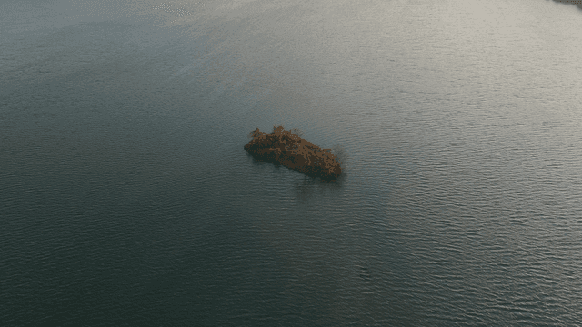 작은 섬이 있는 고요한 강