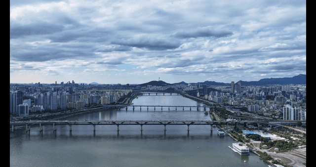 Han River view with bridge between Seoul districts