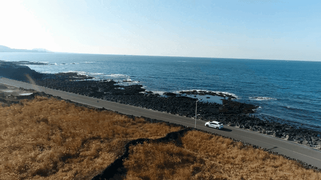 Coastal road with ocean and rocky shore
