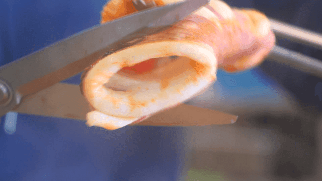 Boiled squid cut with scissors