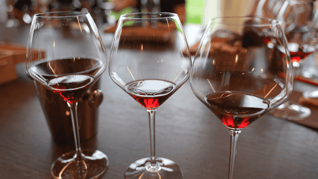 Red wine glasses on a table