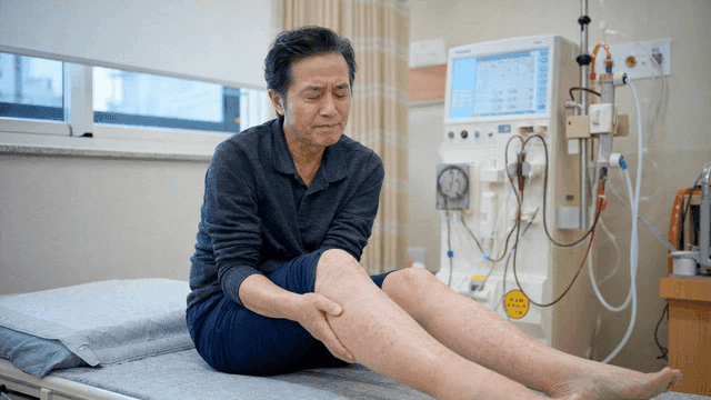 Male patient examining his leg at hospital