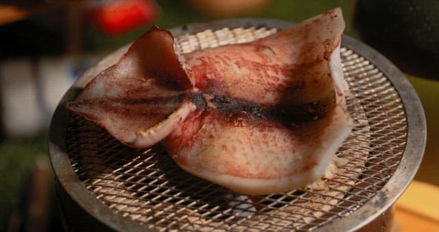 Preparing Squid on a Grill Outdoors