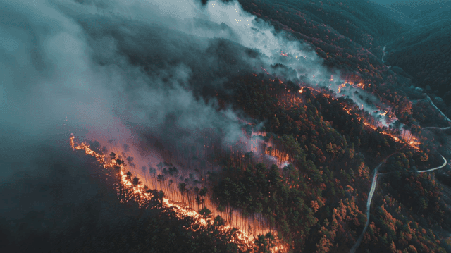 Wildfire spreading in a dense mountain