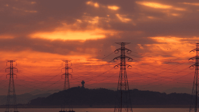 전선과 언덕 위의 일몰