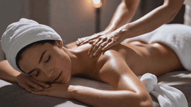 Woman receiving back massage