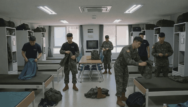 Soldiers organizing their dormitory