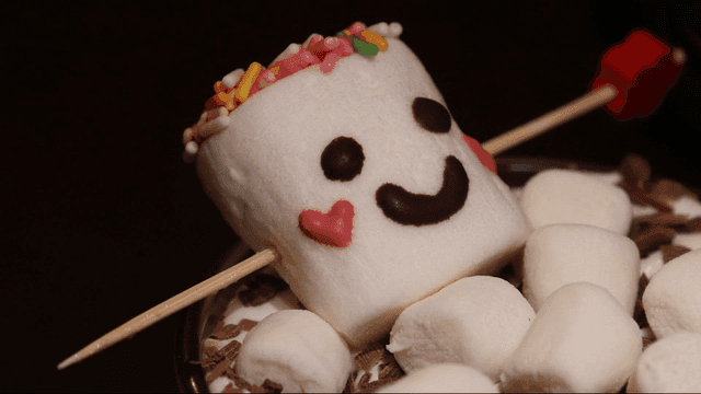 A cup of hot chocolate with marshmallows