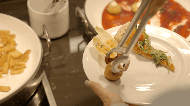 Plate of various buffet dishes