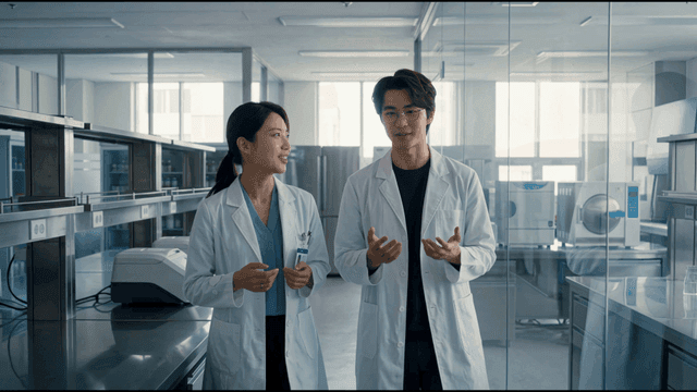 Two scientists having conversation