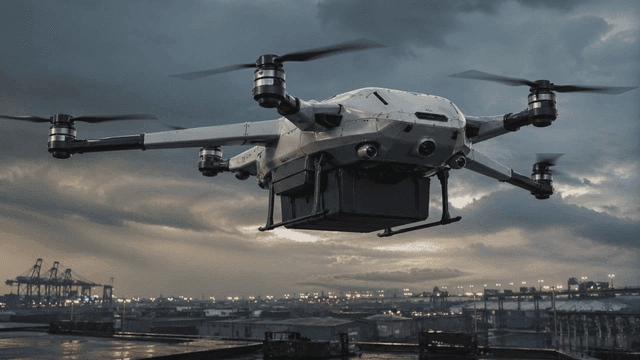 Drone flying over an industrial area