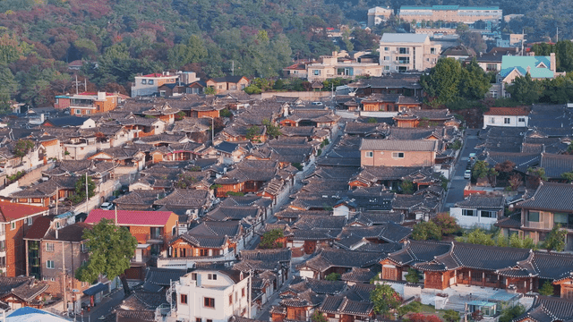 View of the village with colorful traditional Korean roofs