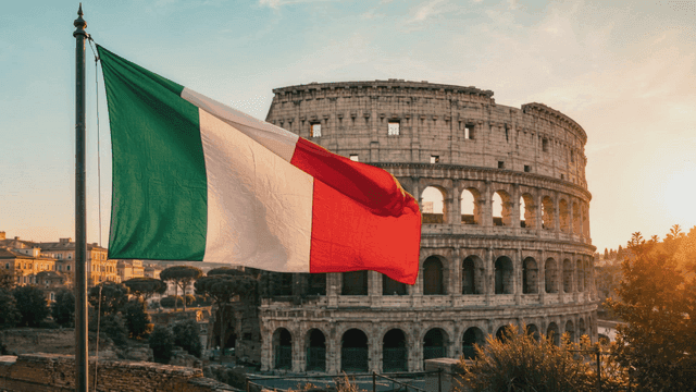 Italian flag waving near the Colosseum