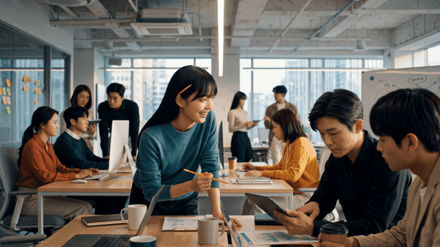 Office workers collaborating on a project