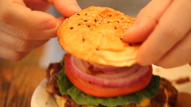 Hamburger made with fresh vegetables and thick patties