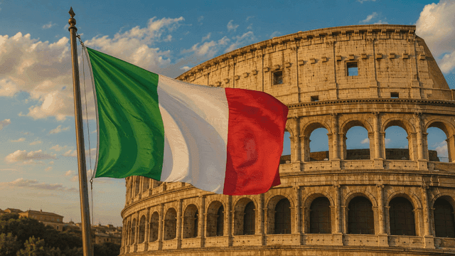 Italian flag waving near the Colosseum