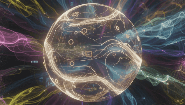 Glowing sphere with digital patterns