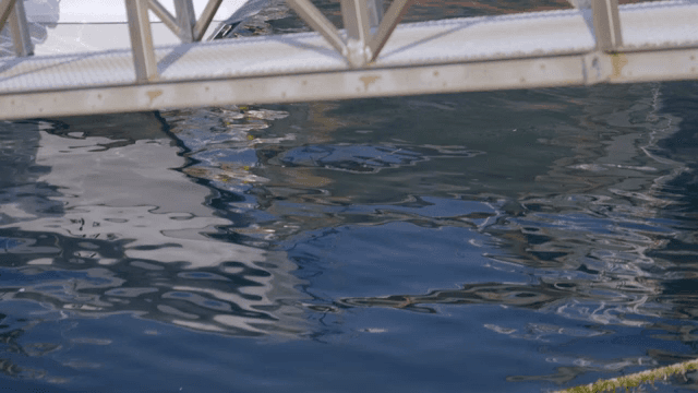 금속 다리 아래 물결치는 물