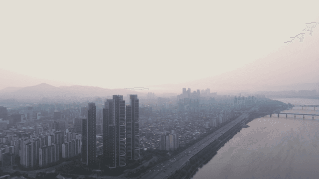 한강과 대로 옆 도시 전경