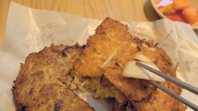 Korean pancakes with pickled onions