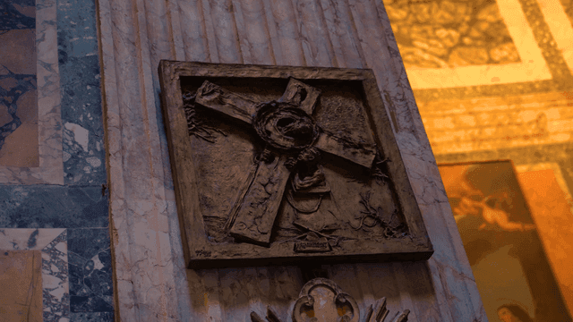 Elaborate Catholic wall carvings inside