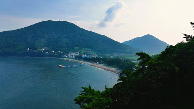 Coastal Village Nestled Between Green Hills