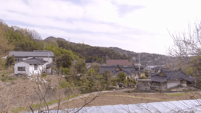 전통 가옥이 있는 평화로운 시골 마을