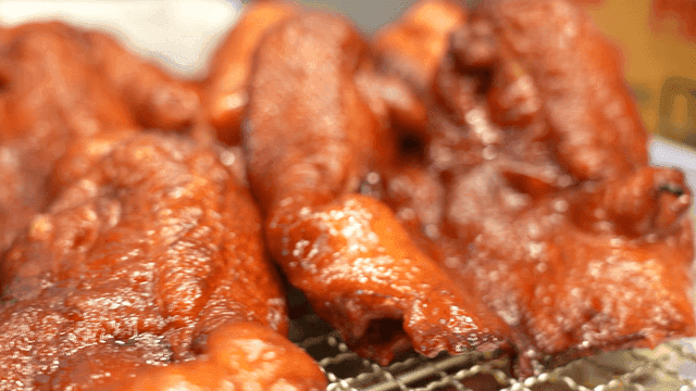 Freshly cooked smoked duck on tray