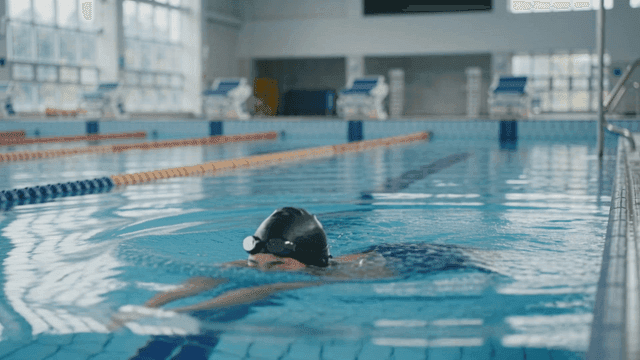 Swimmers practicing in indoor swimming pool