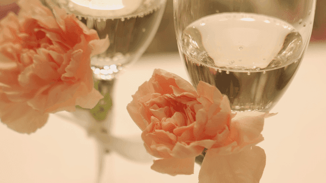핑크 카네이션과 샴페인 잔