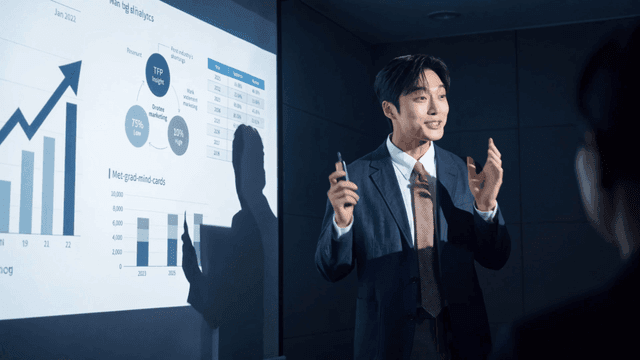 Office workers who give business presentations using charts