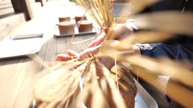 Traditional korean fermented soybeans tied with straws