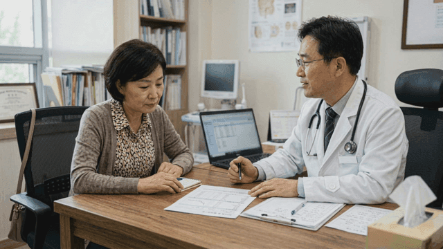 Doctor consulting with patient in examination room