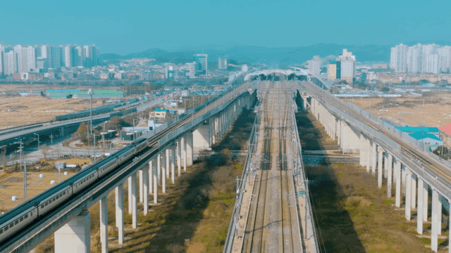 High-speed train passing through urban areas