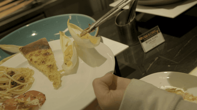 Plate of various dishes at buffet