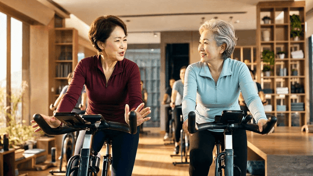 Elderly women enjoying cycling