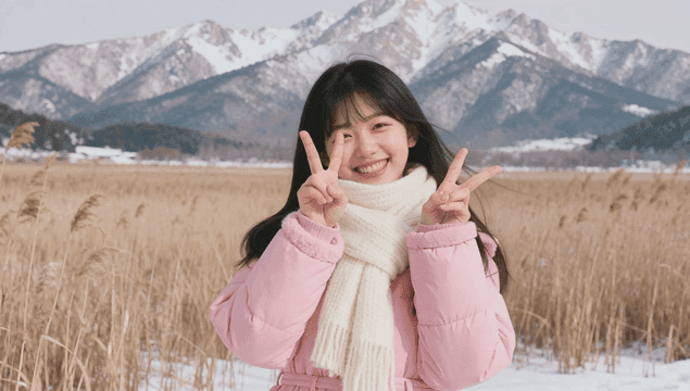 Young woman smiling in a snowy field