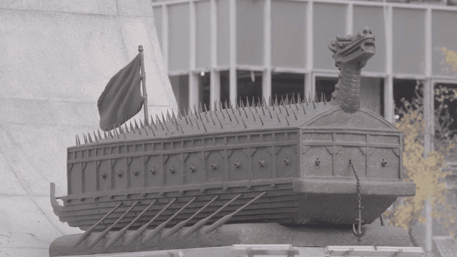 Turtle ship statue in the city