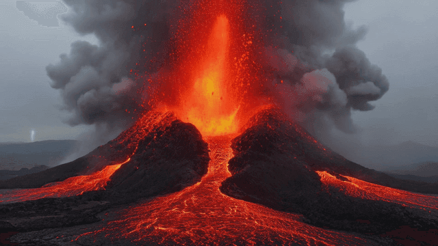 Sight of volcano spewing lava and smoke