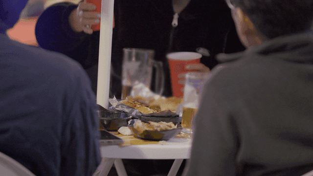 People drinking snacks and beer