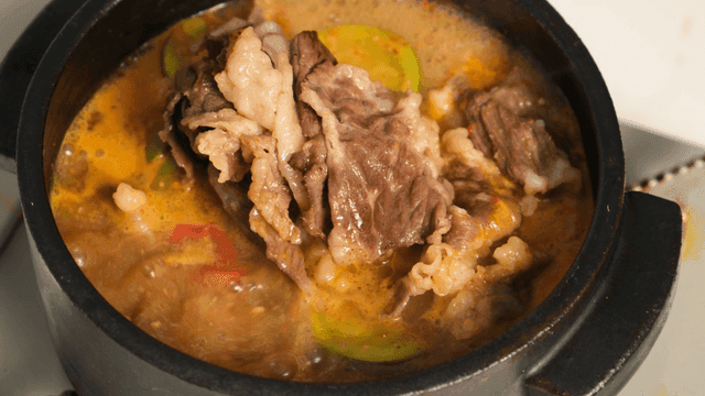 Beef soybean paste stew boiling in pot