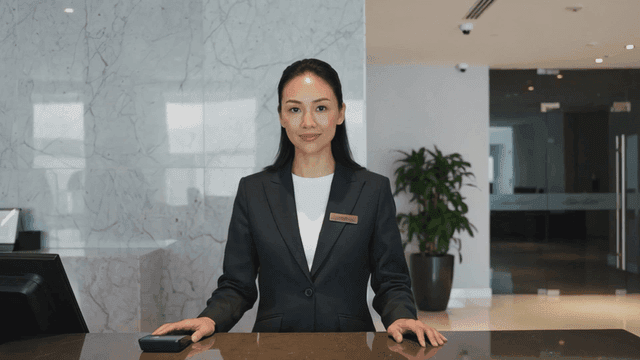 Receptionist at a hotel front desk