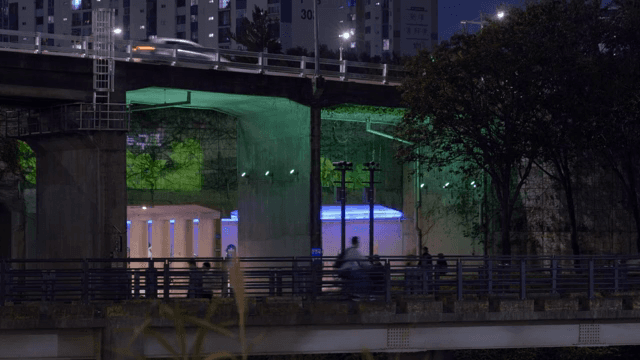 Night view of a city bridge with lights