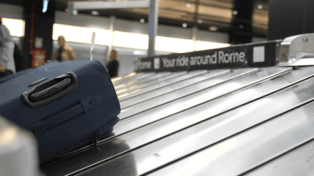 Luggage on a conveyor belt at the airport