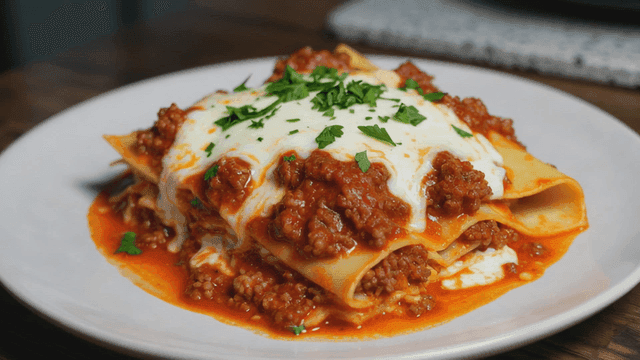Delicious lasagna with rich meat sauce