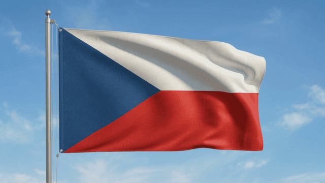 Czech flag waving against a clear sky