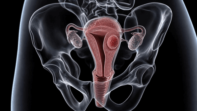 Detailed view of female reproductive organ with benign tumor