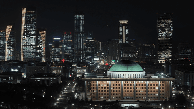 Night view of city with high-rise buildings