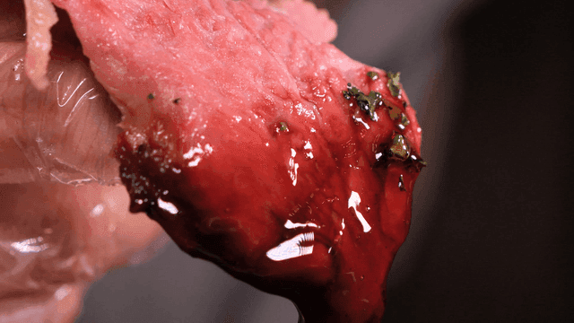 Juicy turkey with sauce and herbs