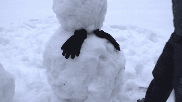 눈 덮인 마당에서 눈사람 만들기